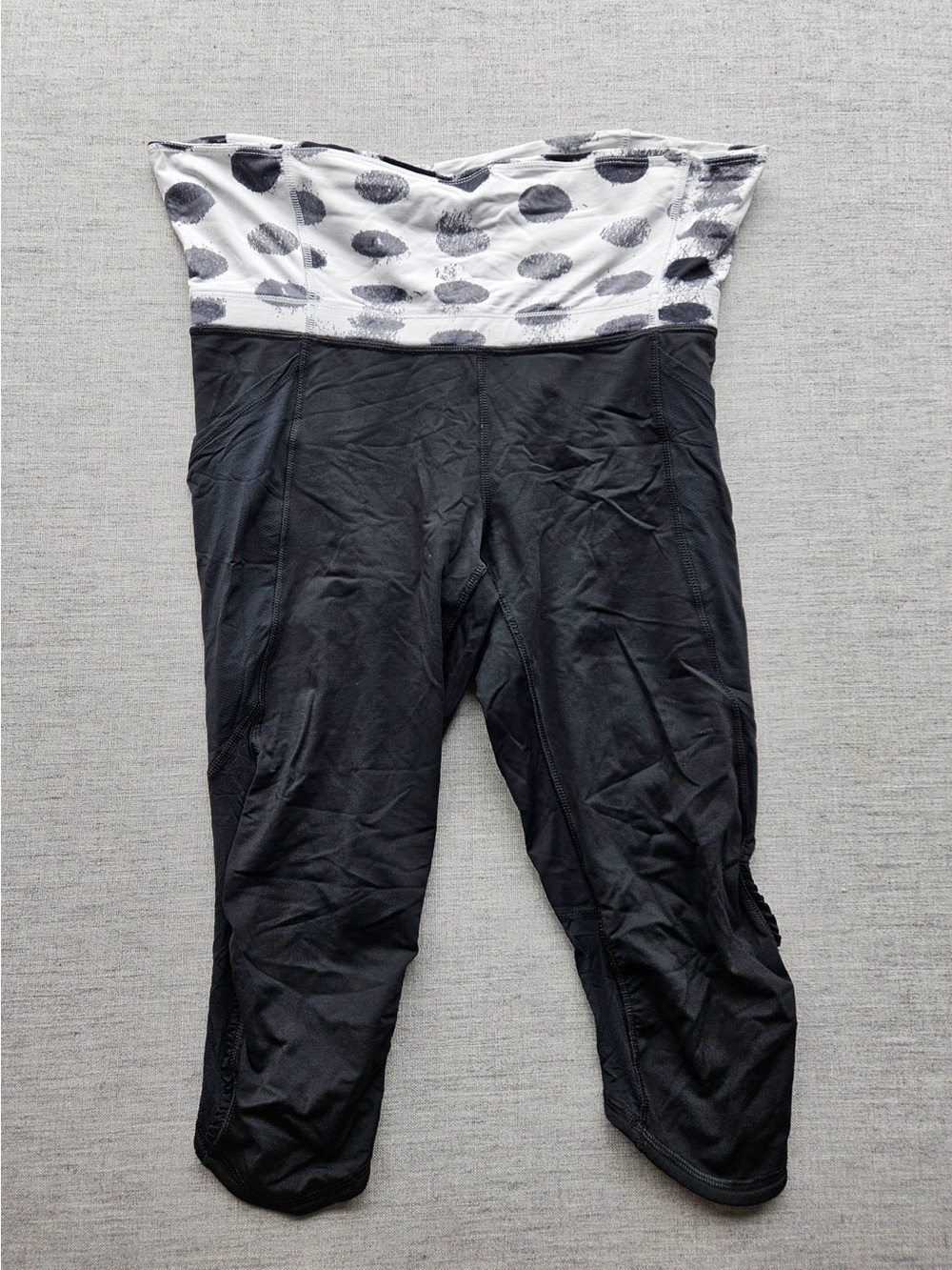 lululemon athletica Black Capri Jumpsuit with White Polka Dot Waistband